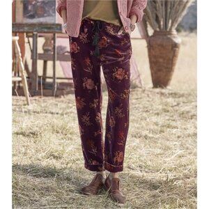 Sundance Velvet Bloom Pants Women's Size PXL Vintage Floral Tassels Pull On